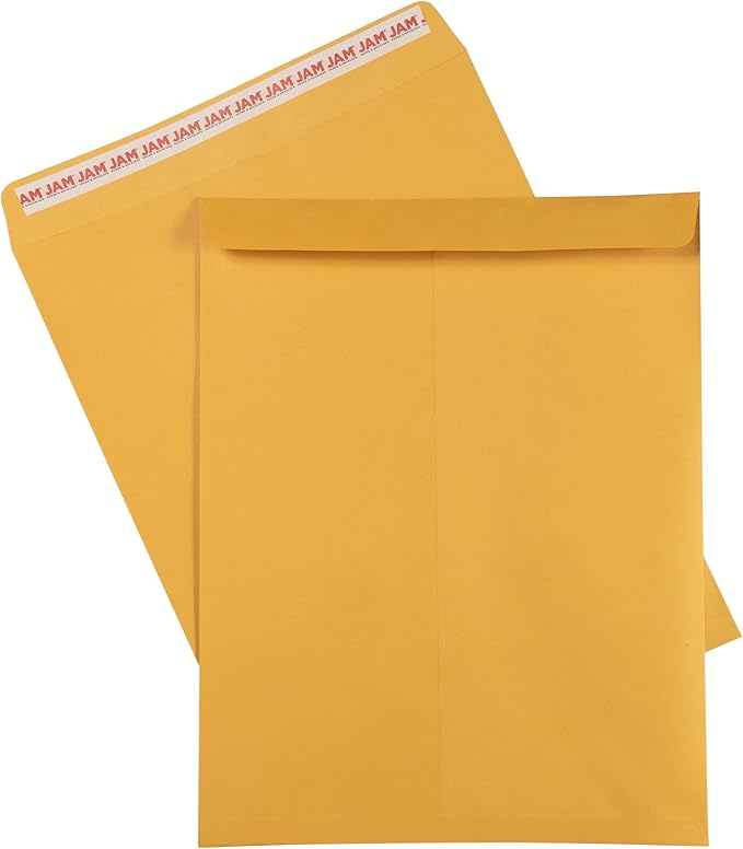 JAM PAPER 12 x 15 1/2 Open End Catalog Recycled Envelopes with Peel and Seal Closure - Brown Kraft - 100/Pack