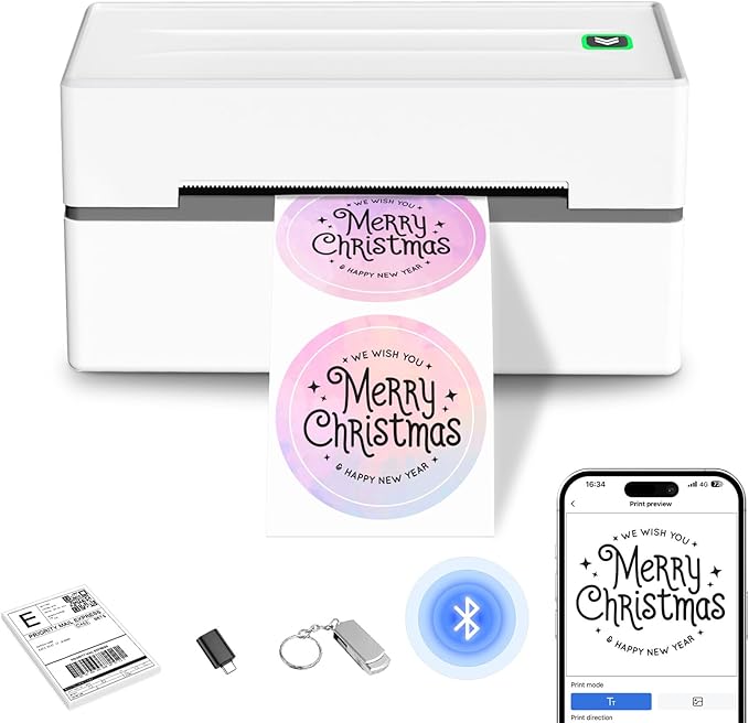 Bluetooth Thermal Label Printer, Wireless 4x6 Shipping Label Printers for Small Business, Compatible with Android&iOS and Windows, Address Label Printer for Amazon, Ebay, Shopify, Etsy, USPS