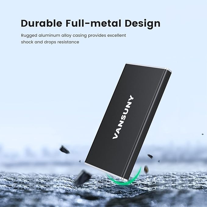 Vansuny 250GB Portable External SSD, USB 3.1 Gen2 430MB/s High-Speed Data Transfer, Metal USB C Mini Portable External Solid State Drive for PC, Laptop, Phones and More