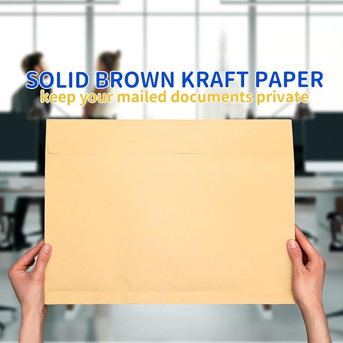 20 Pcs 12 x 16 x 1.6 Inch Large Expandable Catalog Envelopes Manilla Kraft Peel and Seal Envelopes Light Brown Large Mailing for Office Home Documents Magazines Photos Storage Organizing