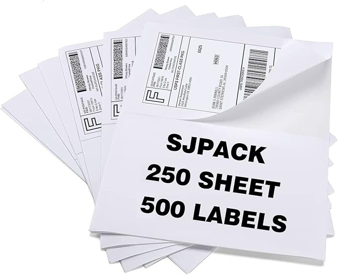 Half Page Self Adhesive Shipping Labels, 8.5" x 5.5" Shipping Labels Compatible Laser & Inkjet Printer 2 Label Per Sheet (250 sheets-500 Label)