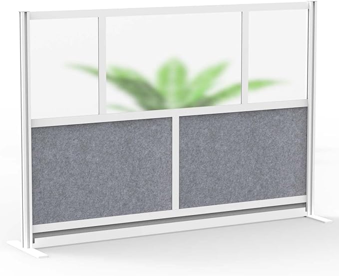 Stand Up Desk Store Expanse Modular Wall | 70'' x 48'' Wall | Expandable Partition Room Divider with Rearrangeable Frosted Acrylic & Sound Absorbent Panels (Silver Frame)