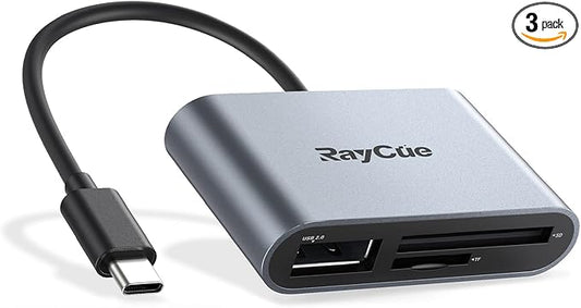 RayCue USB C SD Card Reader Adapter, Type C Micro SD TF Card Reader Adapter, 3 in-1 USB C to USB Camera Memory Card Reader Adapter for iPhone 15,New Pad Pro MacBook Pro/Air, and More UBC C Devices