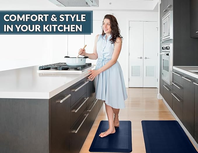 ComfiLife Anti Fatigue Floor Mat – 3/4 Inch Thick Kitchen Mats for Floor, Standing Desk Mat, Kitchen Rug – Comfort at Home, Office – Durable – Stain Resistant – Non-Slip Bottom (24" x 70", Navy)