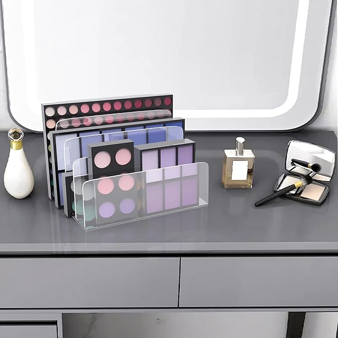 Clear Acrylic File Organizer, 4 Sections Acrylic File Holder Sorter, Office Desk Organizer for File Folder Mail Letter Book Electronics Makeup Eye Shadow Palette