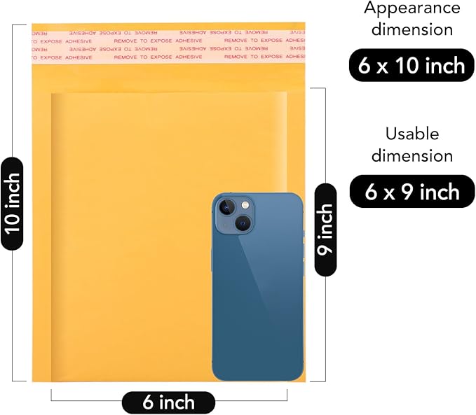 Fuxury Kraft Bubble Mailer 6x10 Inch 50 Pack，Strong Adhesion Padded Envelopes,Self Seal Bubble Envelopes, Waterproof Cushioned Bubble Mailers Packaging for Small Business，Bulk #0 Mailers Yellow