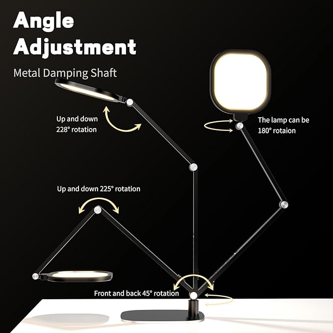 LED Desk Lamp for Home Office, Desk Light for Video Call, 3 Color Temperature 10 Brightness Computer Light, Dimmable Led Desk Light with Memory & Timer Func, Metal Swing Arm Architect Desk Lamp White