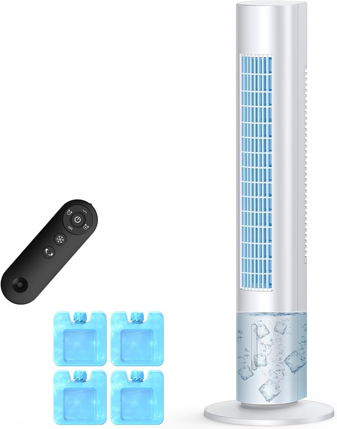 MYICY Evaporative Air Cooler, 35" Windowless Air Conditioner Portable w/3 Speeds, 25ft Remote, Smart Timer & Water Tank, Portable Air Conditioners No Windows Needed, 90°Oscillating AC Unit for Room