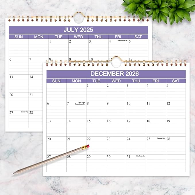 2025-2026 Calendar- Wall Calendar 2025-2026 Runs from July 2025 to December 2026-18 Months Calendar with Thick Paper for Planning and Organizing for Home or Office, 8.5 x 11 Inches, Purple