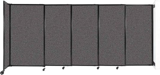 Wall-Mounted Sliding StraightWall Room Divider | Adjustable Widths | Locking Wheels | Room Separator | Up to 11'3" Wide x 5' Tall Charcoal Gray Fabric Panels
