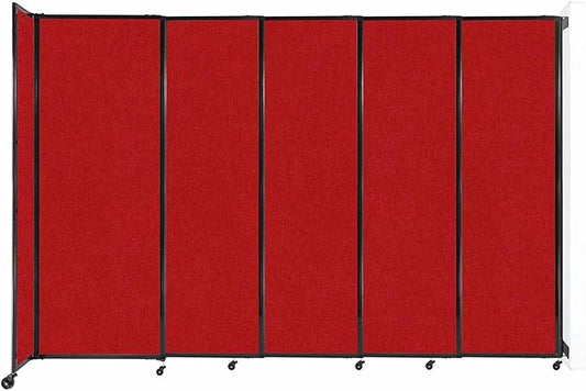 Wall-Mounted Sliding StraightWall Room Divider | Adjustable Widths | Locking Wheels | Room Separator | Up to 11'3" Wide x 7'6" Tall Red Fabric Panels