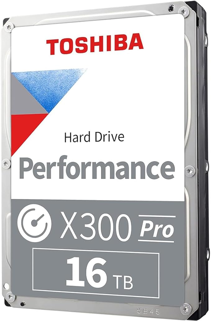 Toshiba X300 PRO 16TB High Workload Performance for Creative Professionals 3.5-Inch Internal Hard Drive – Up to 300 TB/Year Workload Rate CMR SATA 6 GB/s 7200 RPM 512 MB Cache - HDWR51GXZSTB