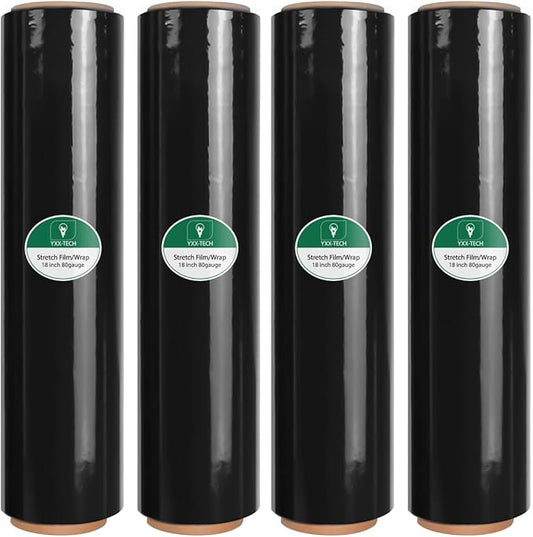 Black Stretch Film/Wrapping Paper Thickness, 18 Inch 1500 Feet Plastic wrap roll,Industrial Strength, Heavy Duty Shrink Wrap idea for Moving, Shipping, and Pallet Packing