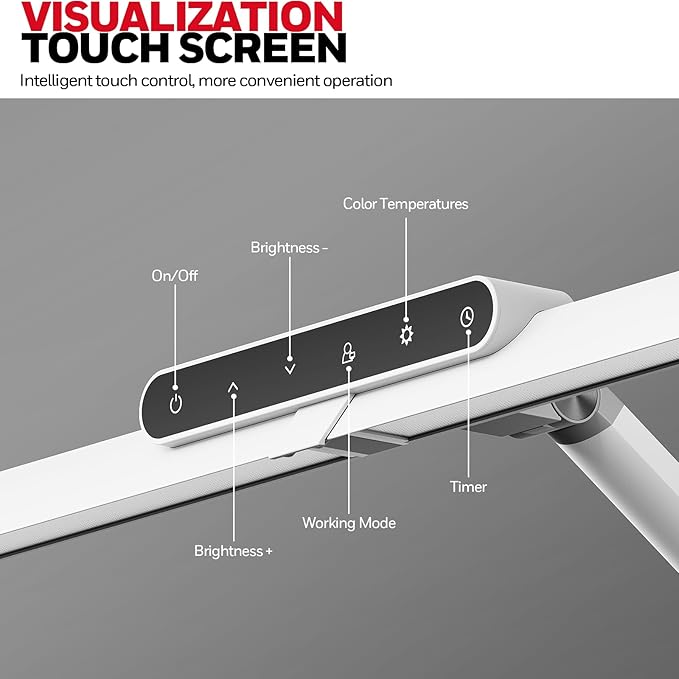 Honeywell LED Desk Lamp with Base - HJ1WT Sunturalux Eye-Caring Architect Desk Lamp for Home Office, 1200LM Computer Desk Light 4 Color Modes Stepless Dimming Task Desk Light with Timer Function White