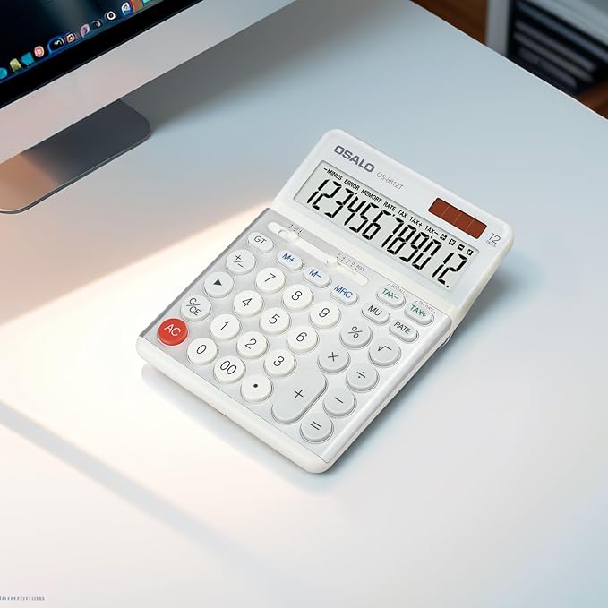 OSALO Desktop Calculators VAT Tax Function Large Display Big Buttons 12 Digit Big Desk Calculator for Home and Office (OS-8812T Large Calculator)
