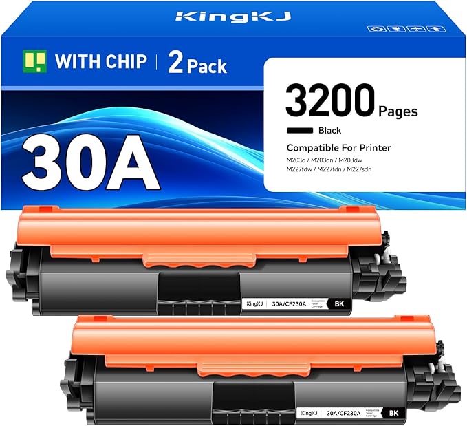 30A Black Toner Cartridge 2-Pack with chip High Yield Replacement for HP 30A CF230A 30X CF230X Compatible for HP LaserJet Pro MFP M227fdw M227fdn M203dw M227sdn M203dn M203d Printer M277 M203 Ink Copy