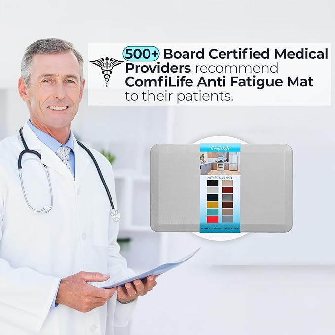 ComfiLife Anti Fatigue Floor Mat – 3/4 Inch Thick Kitchen Mats for Floor, Standing Desk Mat, Kitchen Rug – Comfort at Home, Office – Durable – Stain Resistant – Non-Slip Bottom (20" x 39", Silver)