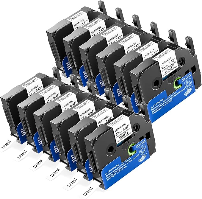 Colorty Replace for Brother P Touch Label Maker Tape 12mm 0.47 Laminated Black on White TZe-231 AZe-231 for PT-1180 2040 1090 1750 1290 1880 1170 Ptouch Tape Refills 12mm x 8m, 12-Pack