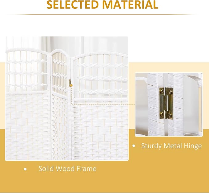 NicBex Room Divider 4 Panel Room Dividers with Woven Paper Design Partition Room Dividers and Folding Privacy Screens 5.6 FT Wall Divider for Office, Room Separation,63.6" W x 0.5" D x 67" H, White