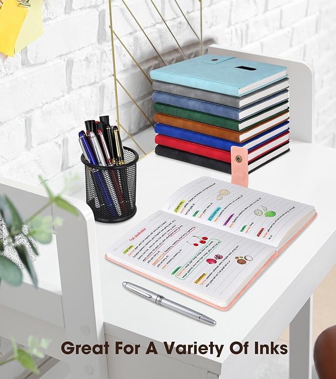 Pink A5 Lined Leather Journal Notebook for Men Women,5.9" X 8.4" Personalized Hardcover Journal with Pen,200 Pages 100 Gsm Thick Ruled Paper Daily Diary for Travel,Business,Work,Writing