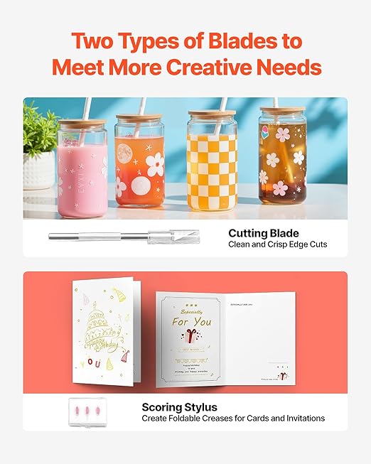 VEVOR Cutting Machine, Automatic Edge Detection Vinyl Cutter Machine with Two Types of Blades, Design Software and Materials, Compatible with Multiple File Formats, for Creating Customized DIY Crafts