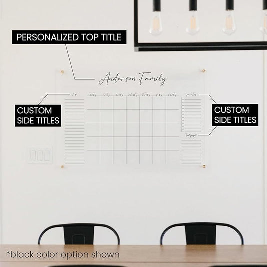 Personalized Clear Acrylic Calendar for Wall, Calendar Whiteboard for Wall, Dry Erase Wall Calendar, Wall Calendar Organizer System for Home (Cursive, Grey, 14"W x 11"H)