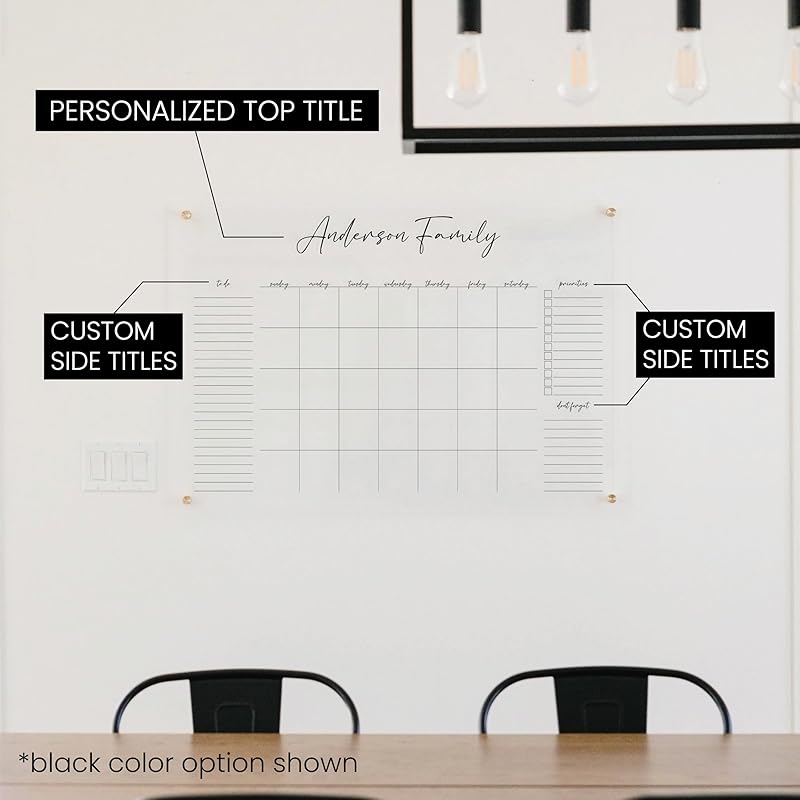 Personalized Clear Acrylic Calendar for Wall, Calendar Whiteboard for Wall, Dry Erase Wall Calendar, Wall Calendar Organizer System for Home (Cursive, Blush, 23"W x18.5"H)