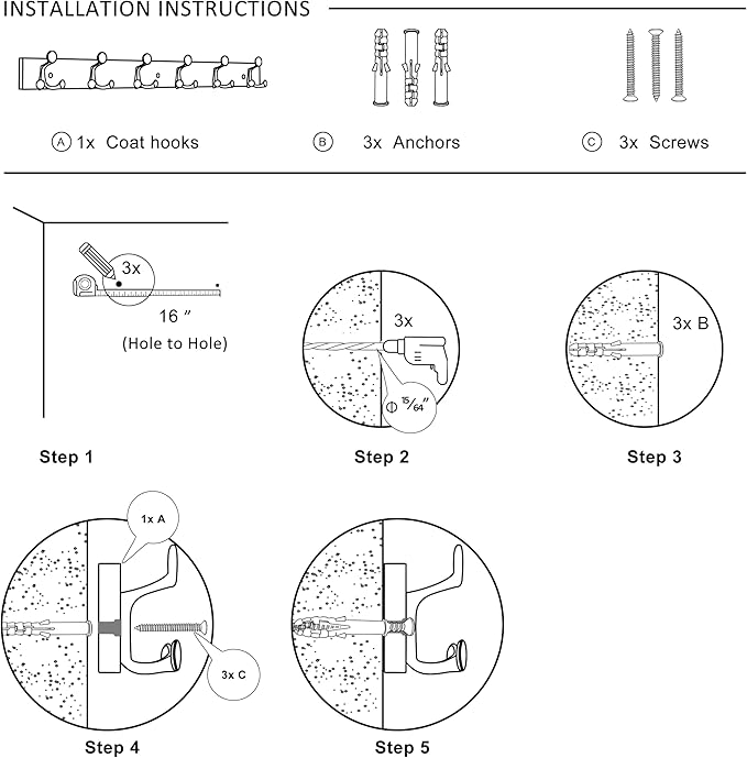 SKOLOO 39-Inch Light Brown Wood Coat Rack Wall Mount with 6 Triple Hooks - Ideal for Family Entrances, Classrooms, and Pet Supplies Storage - Perfect Coat Hooks for Wall