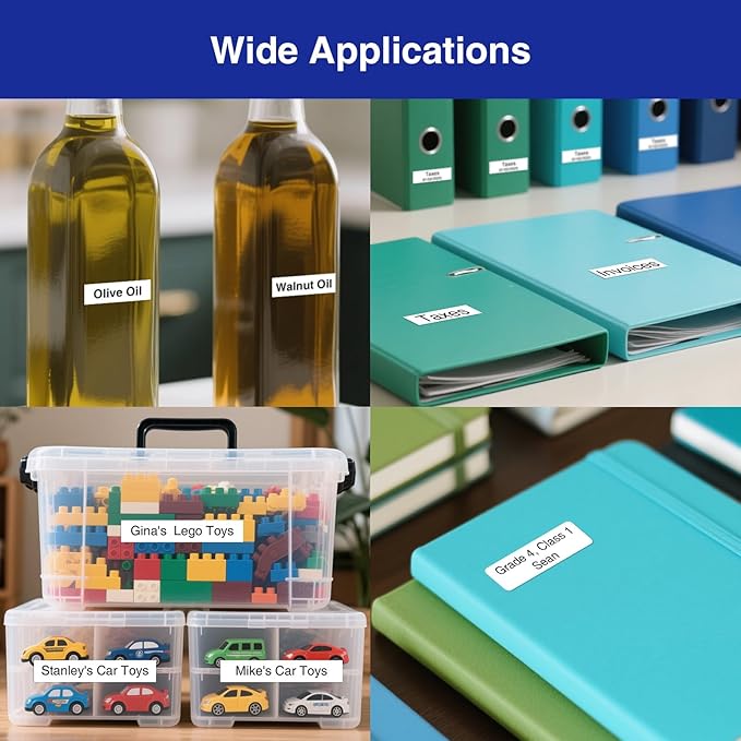 SUPVAN E11 Bluetooth Label Maker Machine with 4 Tapes, Support Keyboard & App with 40 Fonts and 450+ Icons, Rechargeable Inkless Labeler for Home, Kitchen, Office, School Organization, Black