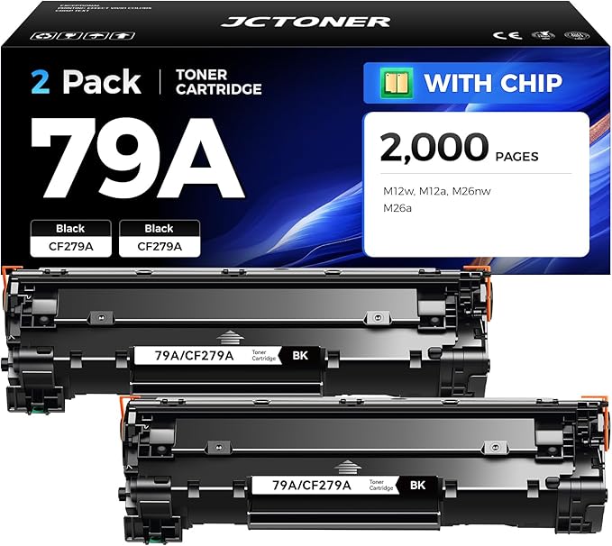 79A Black Toner Cartridge Combo Set (2-Pack with chip) High Yield Replacement for HP 79A CF279A Compatible with HP Laserjet Pro MFP M26nw M26a M12w M12a Printer Ink M26 M12 Series Copy（1,000 Pages）