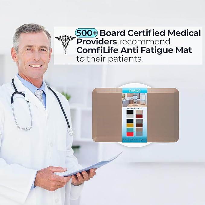 ComfiLife Anti Fatigue Floor Mat – 3/4 Inch Thick Kitchen Mats for Floor, Standing Desk Mat, Kitchen Rug – Comfort at Home, Office – Durable – Stain Resistant – Non-Slip Bottom (20" x 32", Beige)