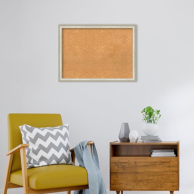 Amanti Art Natural Cork Board for Wall, 22x30 Vision Board with Silver Wood Frame, Medium Corkboard Office Decor for Home Organization, Modern Contemporary Corkboard Pinboard to display items for home