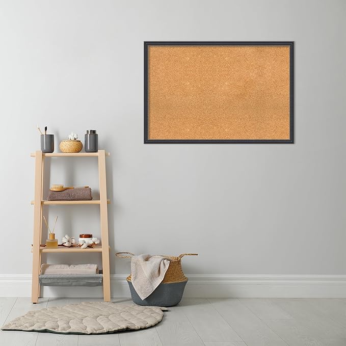 Amanti Art Natural Cork Board for Wall, 26x38 Vision Board with Black Wood Frame, Large Corkboard Office Decor for Home Organization, Traditional Corkboard Pinboard to display items for home