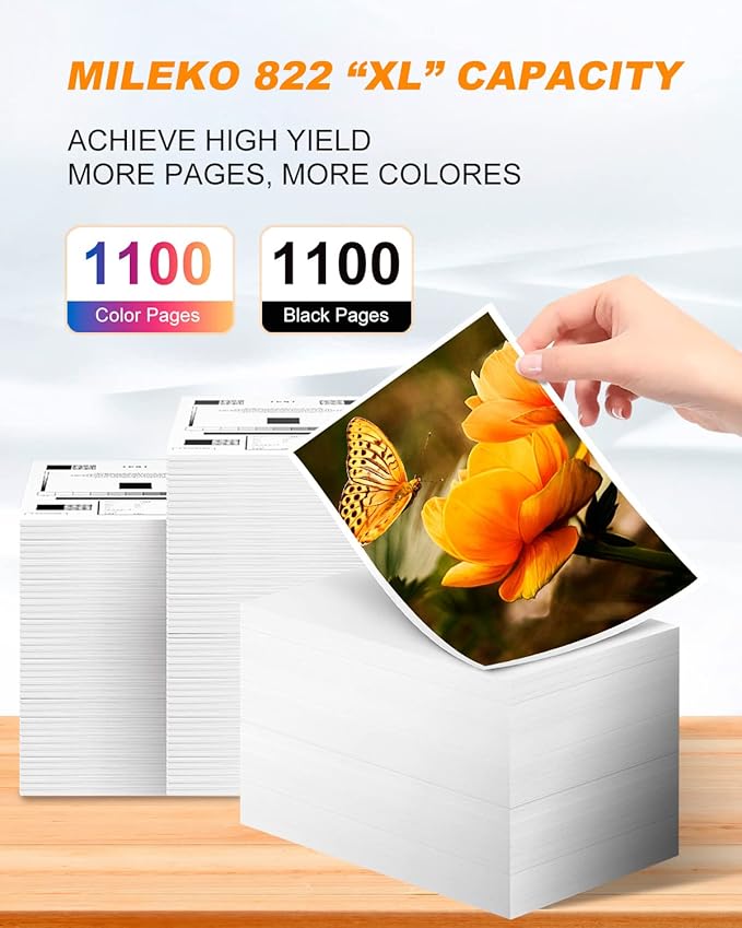 822XL Ink Cartridges Remanufactured Replacement for Epson 822XL Ink Cartridges for Epson 822 822 XL T822 for Epson WF-3820 Printer Workforce Pro WF-4820 WF-4830 WF-4833 WF-3823 Printer（5 Pack, 822XL）