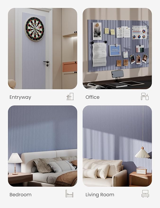 Bumusty Large Cork Board Alternative-36 x24 Felt Bulletin Board Tiles, with 30 Pushpins, 40 Adhesive Tabs, 6-Pack Slat Wall Paneling, Cork Boards for Office Push Pin Board Felt Board-Soft Periwinkle