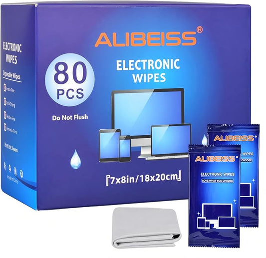 Electonic Wipes Alibeiss Screen Cleaner Wipes (80P,8 * 8inches) for Laptop, Phone, Ipad,TV, Computer Cleaning kit