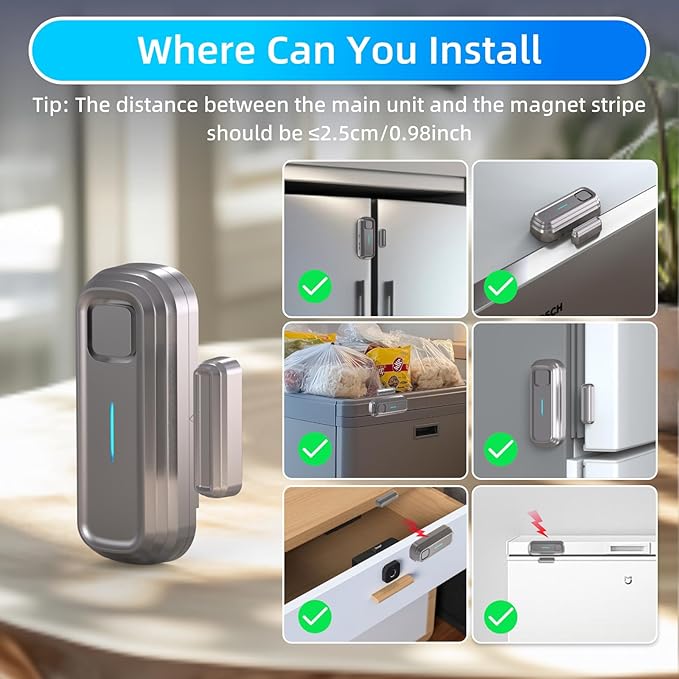 Daytech Freezer Door Alarm with Delay 1/2/3/4 mins Reminder When Left Open Fridge Alarm 0 to 120 dB Refrigerator Door ajar Alert for Home Garage Basement(1 Pack Gray)