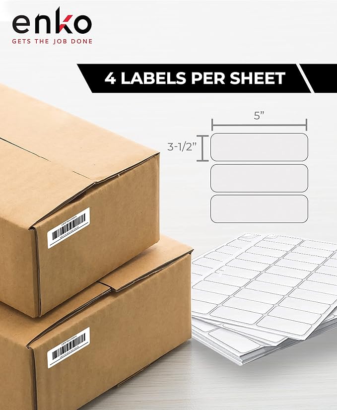 enKo 3-1/2 x 5 Inch Label - White Blank - 4 Up Per Sheet Shipping Address Mailing Labels for Laser Inkjet Printer (100 Sheets, 400 Labels)