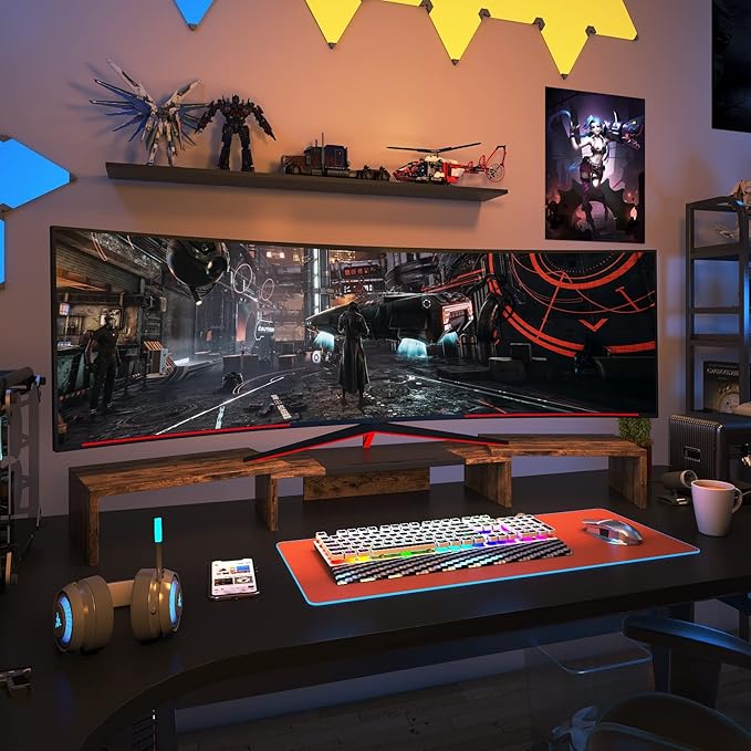 WESTREE Triple Dual Monitor Stand Riser, Extra Long Monitor Stand for 1~2~3 Monitors, Monitor Stand with Length and Angle Adjustable, 3 Shelf Desktop Storage Riser for Monitor Computer Screen Laptop