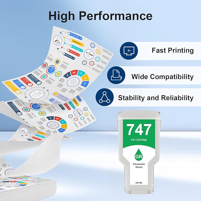 747 Chromatic Green 300-ml Ink Cartridge (P2V84A) Replacement for HP 747 P2V84A Chromatic Green High Capacity Ink for DesignJet Z9+ & Z9+dr Large Format Photo Printer (1-Pack, P2V84A Chromatic Green)