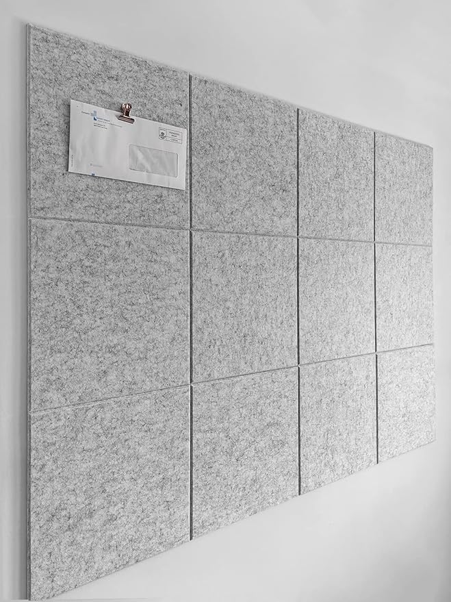 Large Cork Board Alternative - 12-Pack Felt Wall Tiles with Safe Removable Adhesive Tabs, Cork Wall Tiles Bulletin Board Home Office Essentials - Marble
