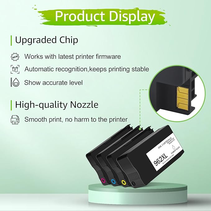 Upgraded 962XL Ink Cartridges Combo Pack Replacement for HP 962XL 962 XL High Yield Black & Color Ink Cartridge Set Work for HP OfficeJet Pro 9010, 9020 Series Printer (1BK/1C/1M/1Y, 4 Pack)