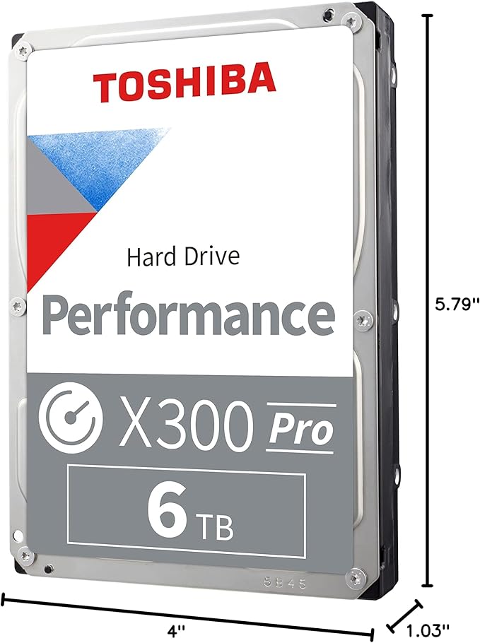 Toshiba X300 PRO 6TB High Workload Performance for Creative Professionals 3.5-Inch Internal Hard Drive – Up to 300 TB/Year Workload Rate CMR SATA 6 GB/s 7200 RPM 512 MB Cache - HDWR760XZSTB