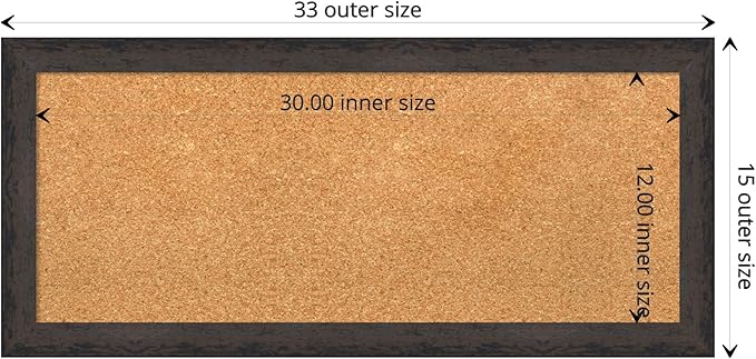 Amanti Art Natural Cork Board for Wall, 15x33 Vision Board with Black Wood Frame, Medium Corkboard Office Decor for Home Organization, Modern Contemporary Corkboard Pinboard to display items for home