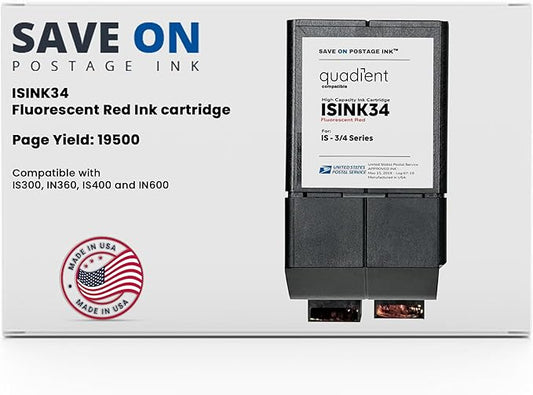 Save On Postage Ink Compatible Quadient ISINK34 High Capacity Ink Cartridge Neopost Red Ink Cartridge for Postage Machine Ink IM3 IM4 IS3 IS4 Series Mailing Machines Postage Meter Ink Cartridge