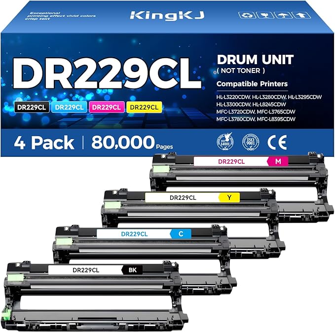 DR229CL Drum Unit (Not Toner)4-Pack Replacement Compatible for Brother DR-229CL Imaging Drum MFC-L3720CDW MFC-L3780CDW HL-L3220CDW HL-L3280CDW HL-L3300CDW HL-L3295CDW L8245CDW MFC-L8395CDW Printer Set
