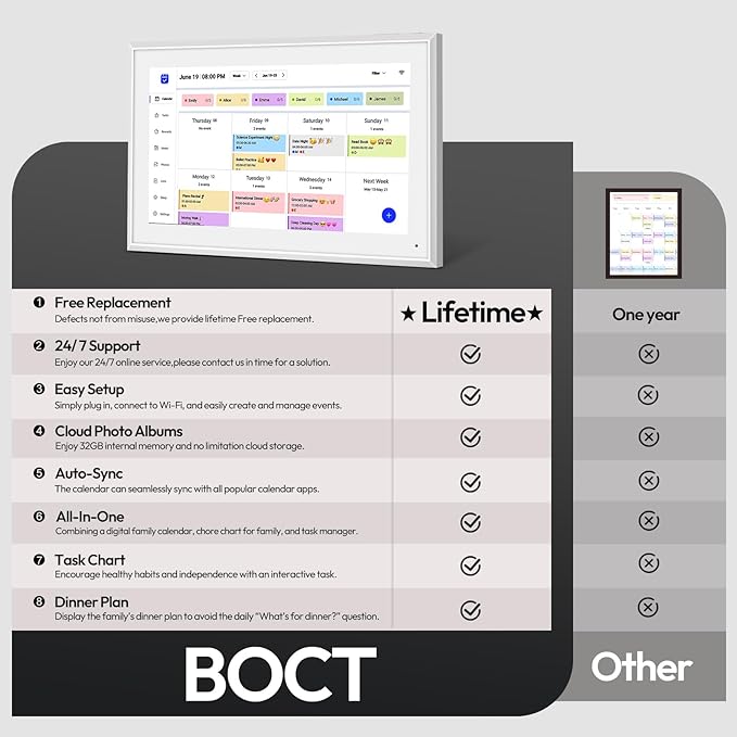 BOCT 15.6'' Digital Calendar Wall - 32GB Memory Touch Screen Chore Chart Smart Calendar,Digital Planner,Auto-Sync,APP Control,Interactive Family Schedules, Gift for Mother