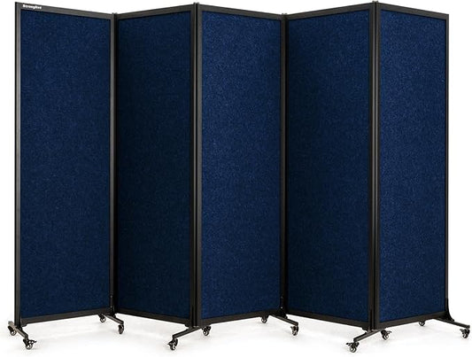 Upgrade Version Room Partition and Divider, Freestanding Rolling Dividers with Wheels,Office Privacy Screen Divider Wall,Classroom Felt Dividers,10'6"L* 6'7"H,5 Panel,Blue