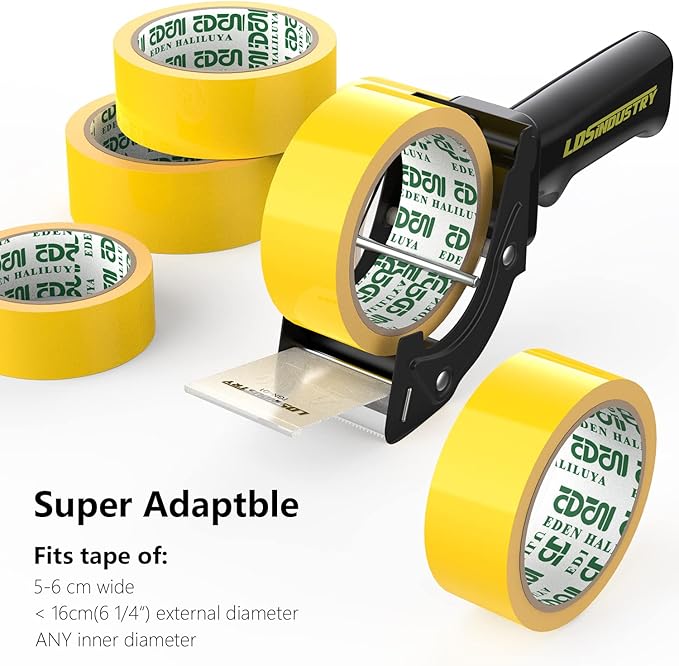 Rapid-Replace Tape Dispenser Gun with 2 Inch X 60 Yard Tape Roll (Transparent) and Extra Blade, Lightweight Ergonomic Heavy Handheld Duty Tape Cutter for Packaging and Box Sealing Black