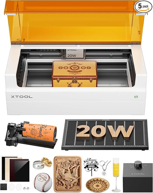 xTool S1 20W Laser Cutter and Laser Engraver for Tumblers, 23.93" x 15.16" Bed Size, 600mm/s Speed, Laser Engraving Machine, Laser Engraver for Wood and Metal, Acrylic, Big Project - Rotary Bundle